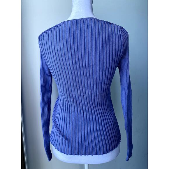 Blue Vintage Belldini Long Sleeve Button Down Stretch Cable Knit Cardigan - Picture 2 of 6